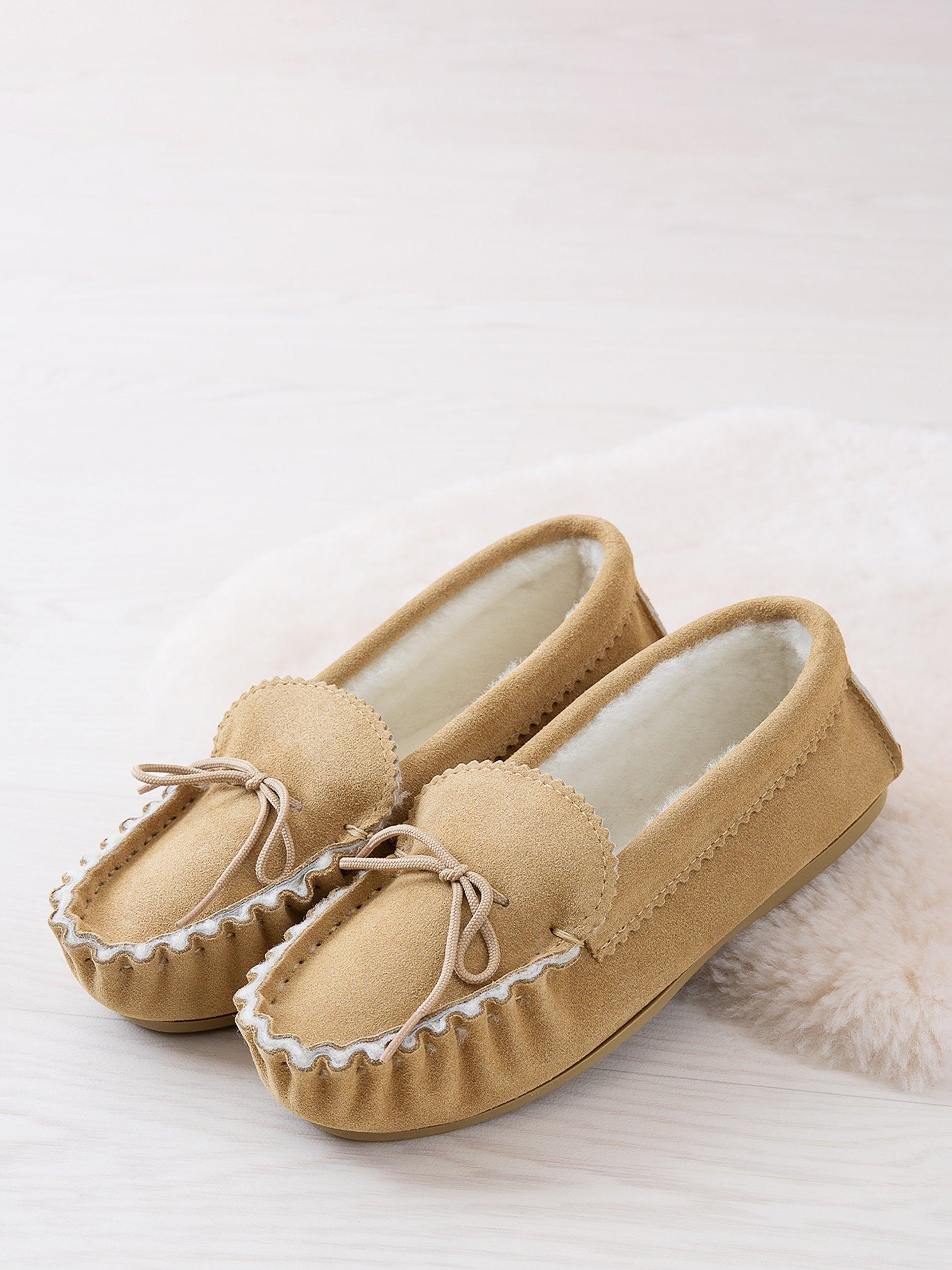 Product image 2 of 5, which shows Celtic & Co. Sheepskin Moccasin Slippers, Camel, 6