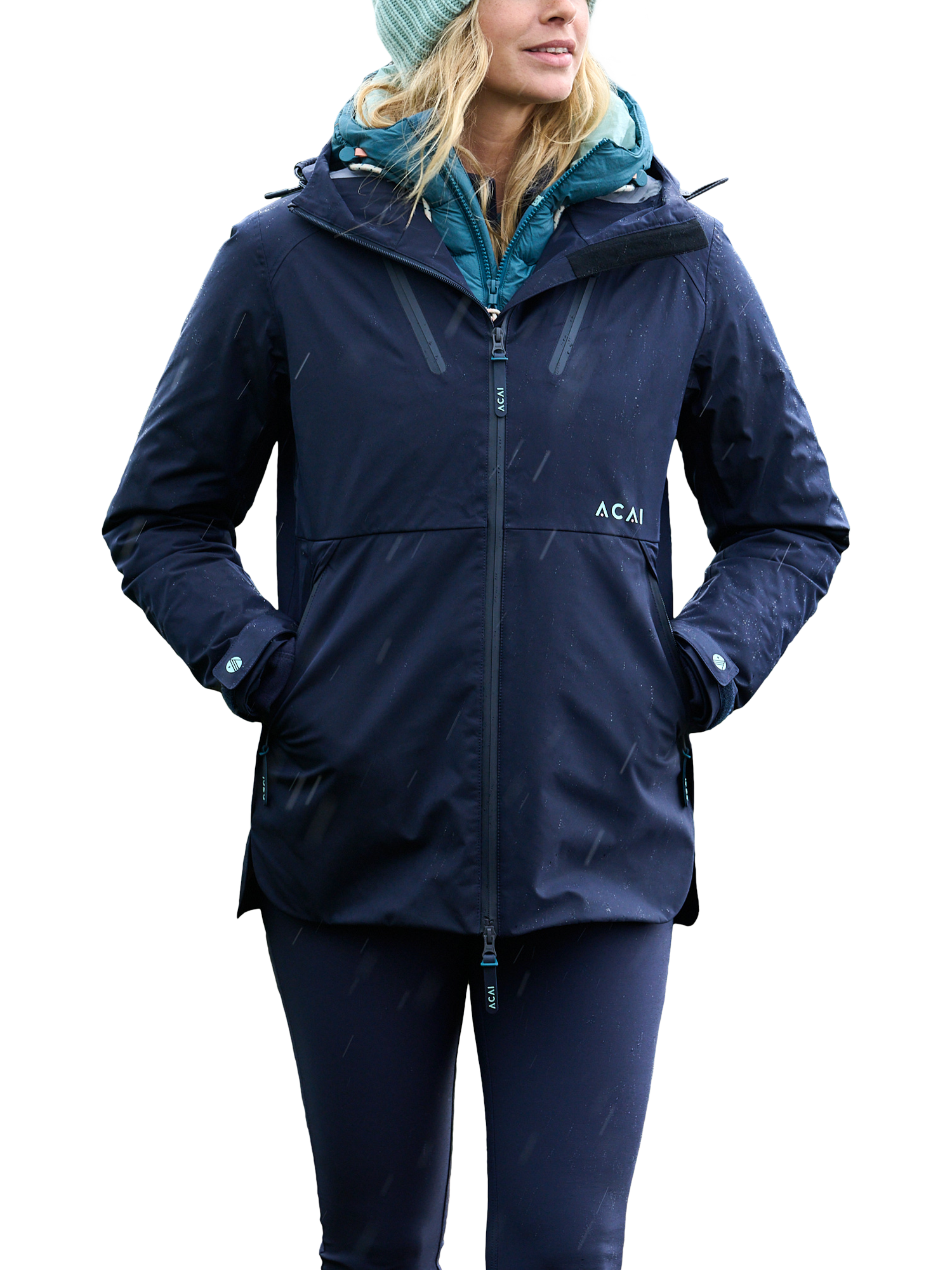 Product image 1 of 6, which shows ACAI Rainscape Waterproof & Windproof Hooded Jacket, Deep Navy, 6
