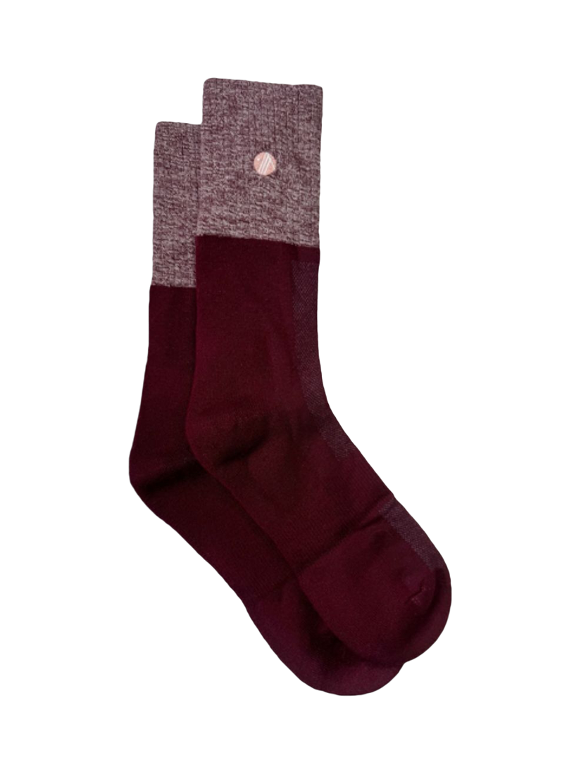 Product image 1 of 2, which shows ACAI Embroidered Logo Bamboo Rich Hiking Socks, Roasted Fig, One Size