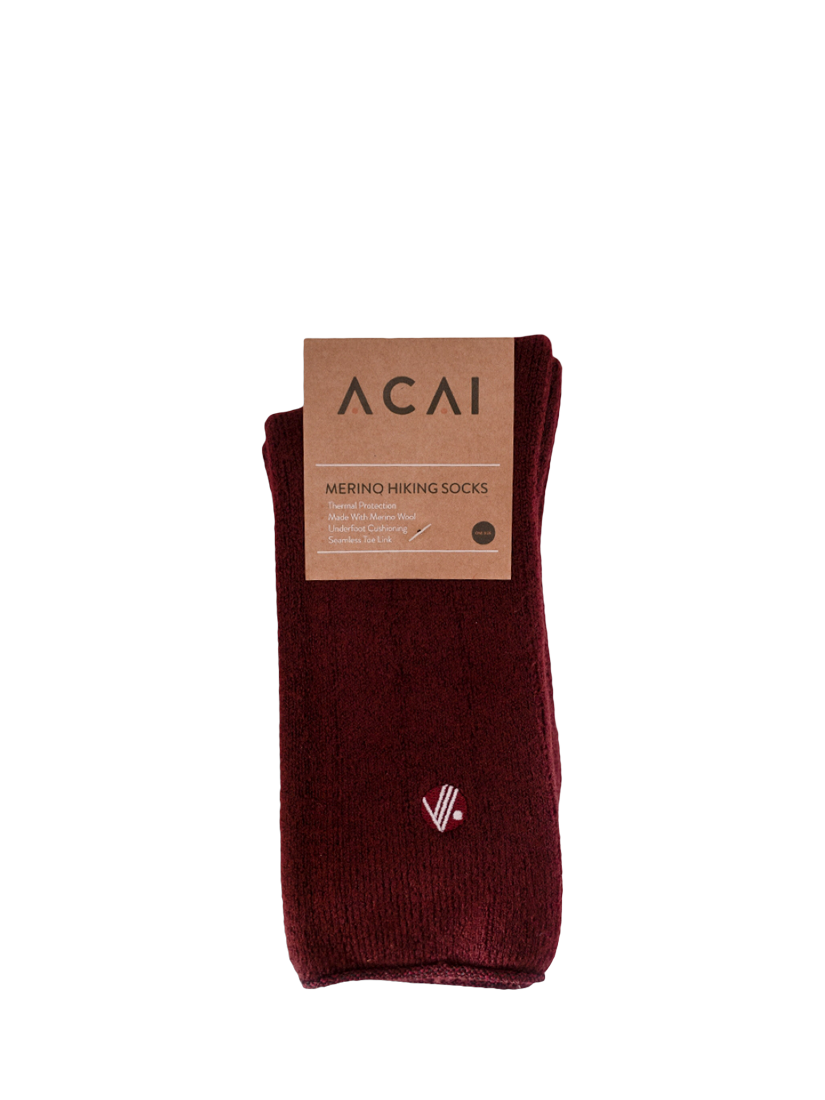 Product image 2 of 2, which shows ACAI Merino Wool Hiking Socks, Cabernet, One Size