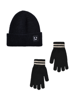 Small Stuff Kids' Knitted Beanie Hat and Gloves Set, Black, Black