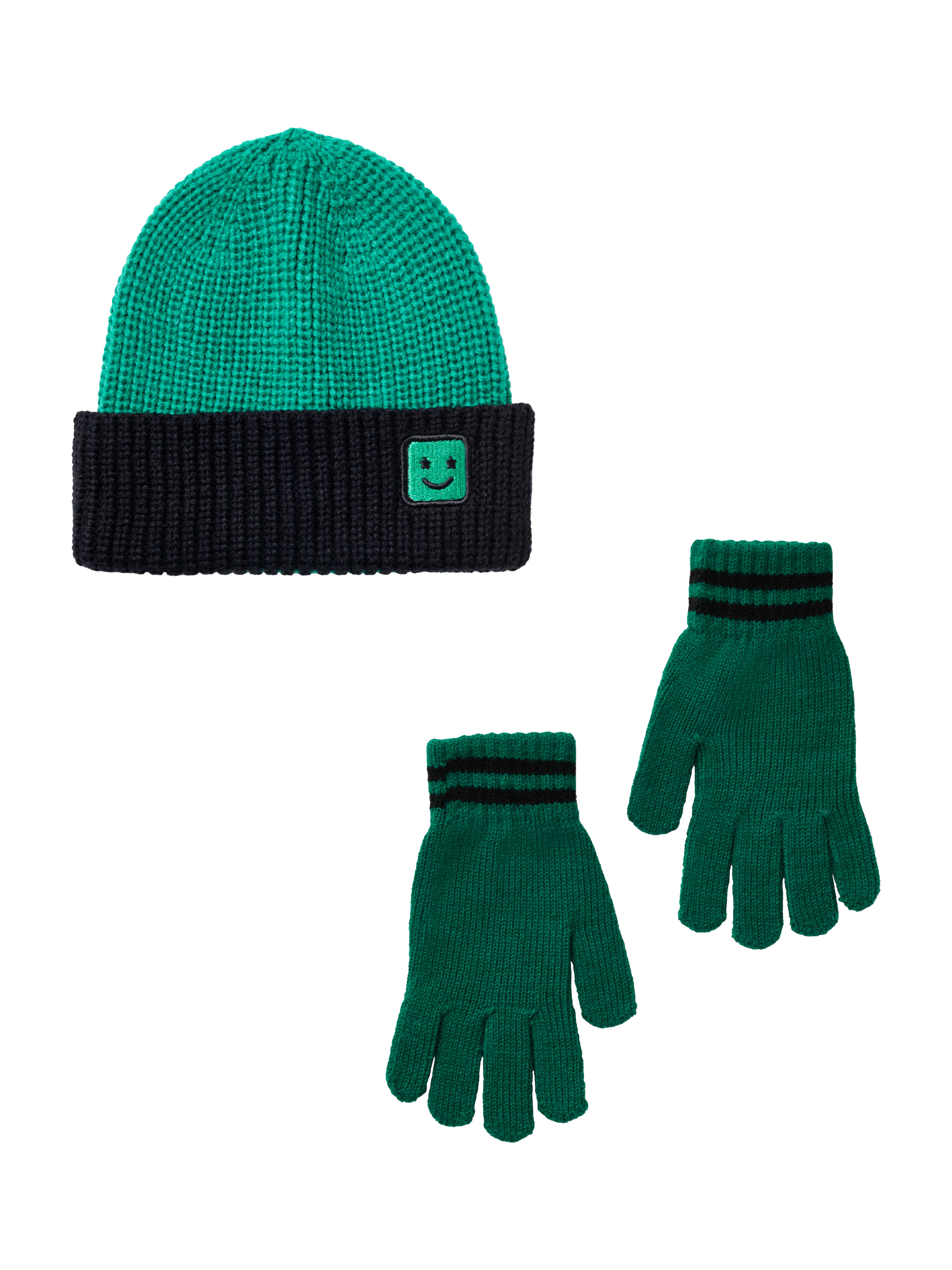 Product image 1 of 3, which shows Small Stuff Kids' Knitted Beanie Hat and Gloves Set, Green, 3-5 years