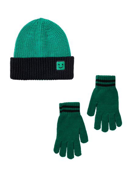 Small Stuff Kids' Knitted Beanie Hat and Gloves Set, Green