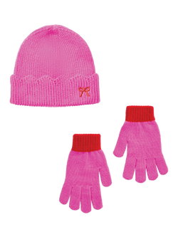 Small Stuff Kids' Knitted Beanie Hat and Gloves Set, Hot Pink