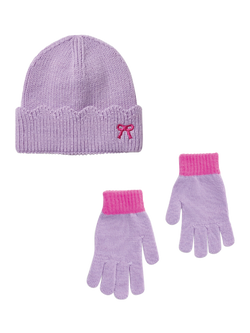Small Stuff Kids' Knitted Beanie Hat and Gloves Set, Purple