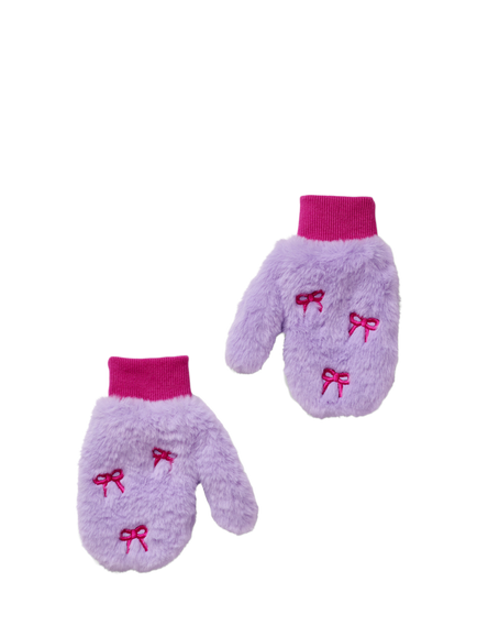 Small Stuff Kids' Faux Fur Embroidered Mittens, Purple, Purple