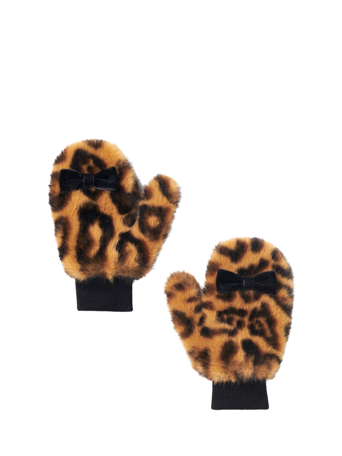 Product image 1 of 1, which shows Small Stuff Kids' Faux Fur Leopard Print Mittens, Multi, 3-5 years