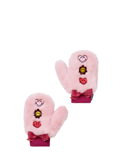 Small Stuff Kids' Faux Fur Smiley Mittens, Pink, Pink