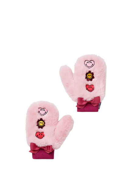 Small Stuff Kids' Faux Fur Smiley Mittens, Pink, Pink