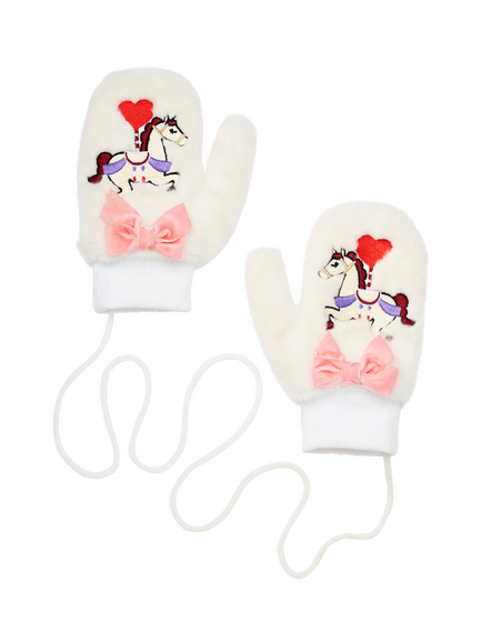 Stych Kids' Faux Fur Unicorn Mittens, White, White