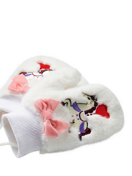 Stych Kids' Faux Fur Unicorn Mittens, White - view 2, White