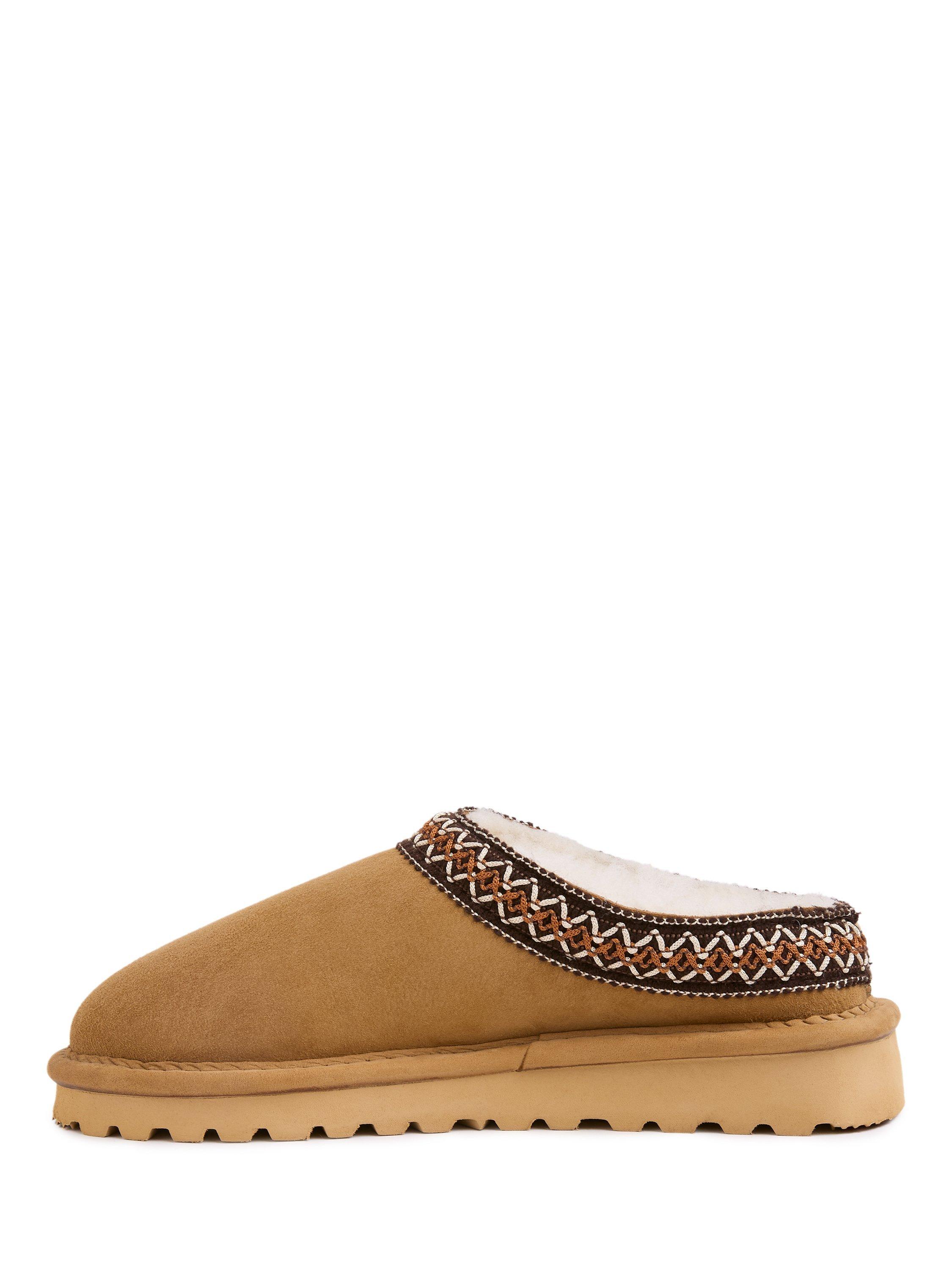 Product image 3 of 6, which shows Celtic & Co. Braid Trim Sheepskin Clogs with Backs, Spice, 3