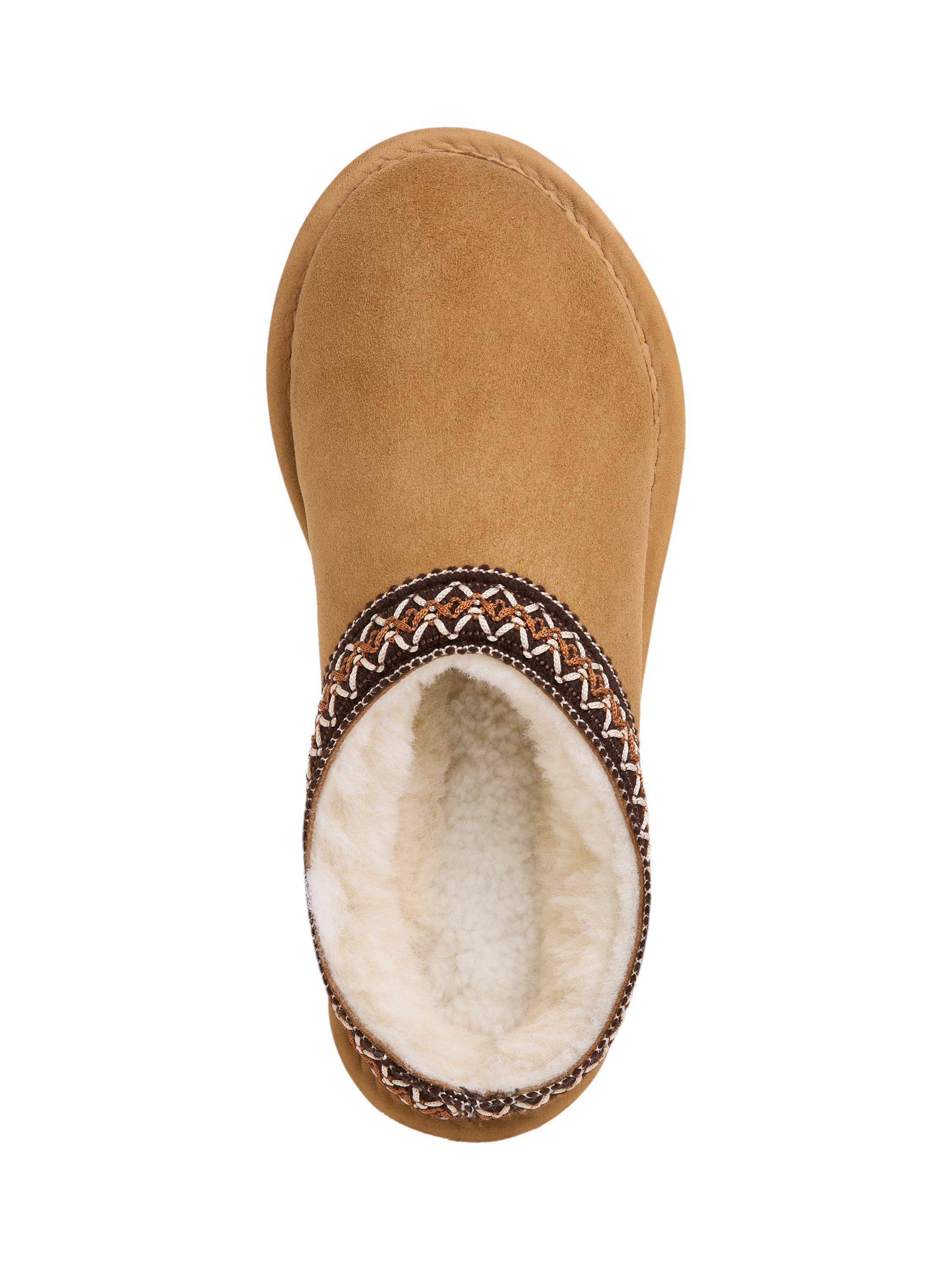 Product image 5 of 6, which shows Celtic & Co. Braid Trim Sheepskin Clogs with Backs, Spice, 3