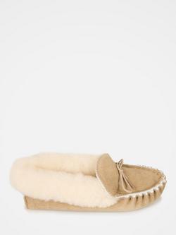 Celtic & Co. Lounger Sheepskin Soft Sole Moccasin Slippers, Camel