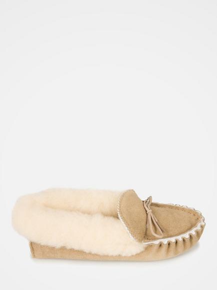 Celtic & Co. Lounger Sheepskin Soft Sole Moccasin Slippers, Camel