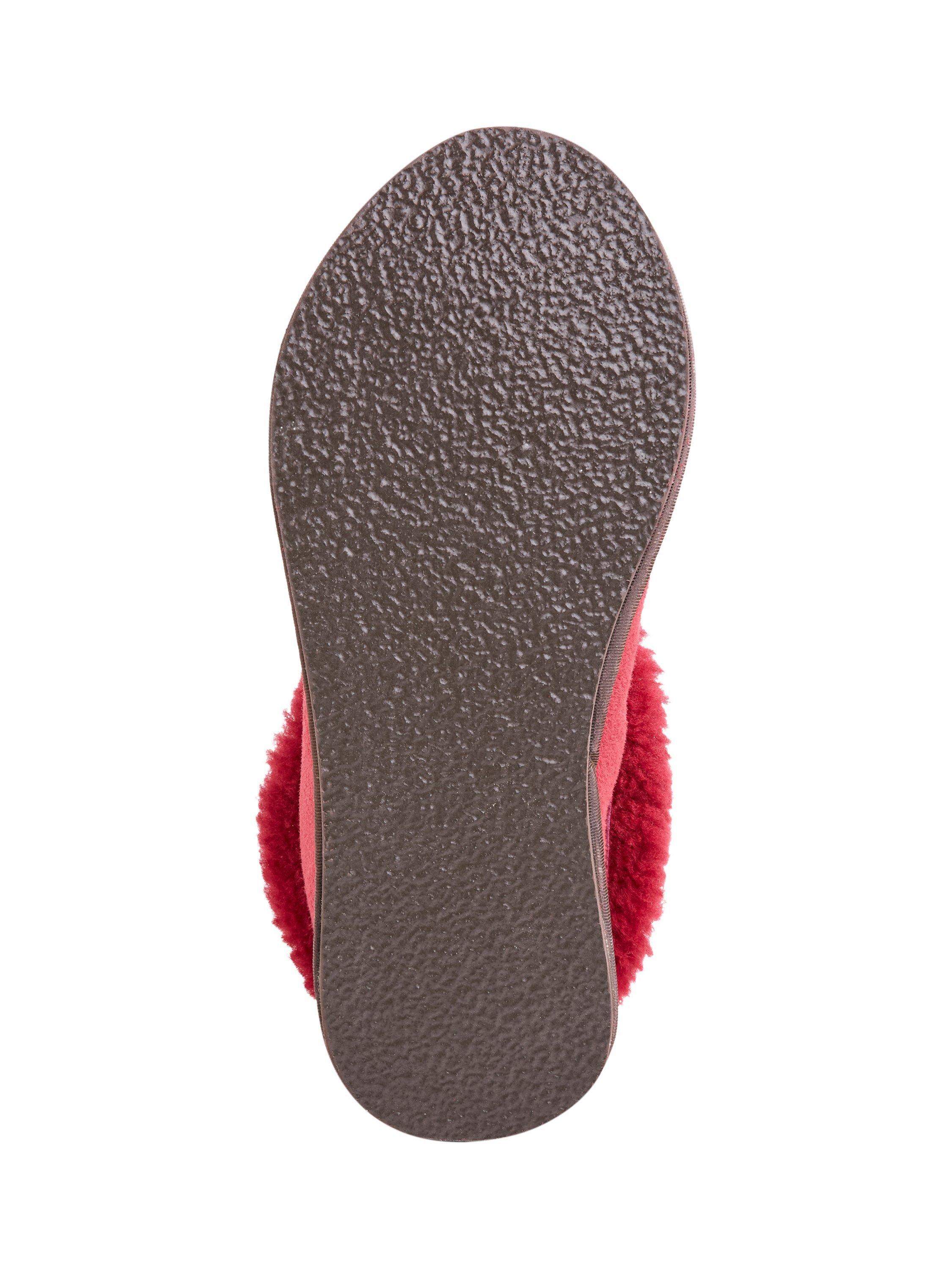 Product image 6 of 6, which shows Celtic & Co. Sheepskin Soft Sole Bootee Slippers, Garnet, 3