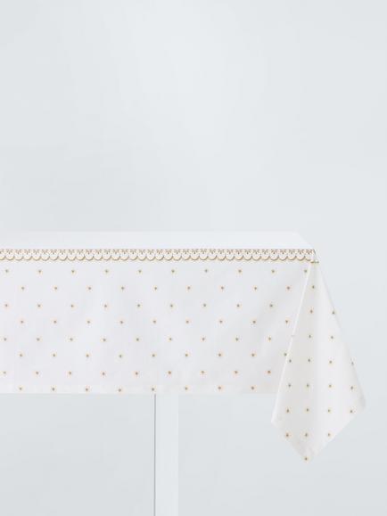 John Lewis Scallop Border Rectangular Cotton Tablecloth, Gold, Gold