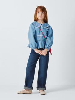 John Lewis Kids' Wide Leg Turn Up Jeans, Blue - view 2, Blue