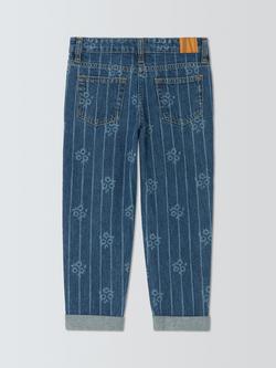 John Lewis Girls' Striped Floral Straight Leg Jeans, Blue/White - view 2, Blue, White