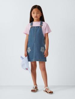 John Lewis Kids' Flowers Pinafore Dress, Blue - view 2, Blue
