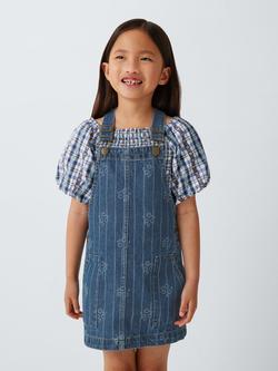 John Lewis Kids' Striped Floral Pinafore Dress, Blue, Blue