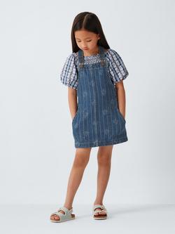 John Lewis Kids' Striped Floral Pinafore Dress, Blue - view 2, Blue