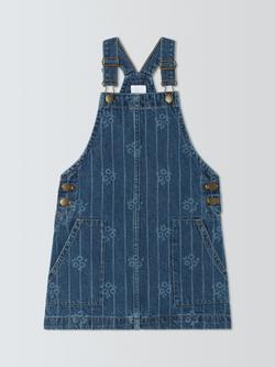 John Lewis Kids' Striped Floral Pinafore Dress, Blue, Blue