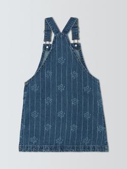 John Lewis Kids' Striped Floral Pinafore Dress, Blue - view 2, Blue