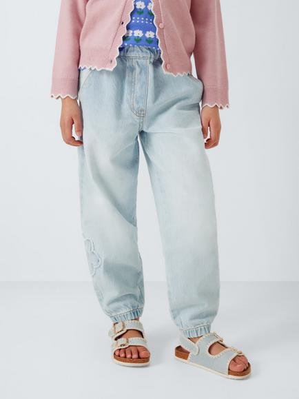 John Lewis Girl's Flower Cuffed Jeans, Blue, Blue