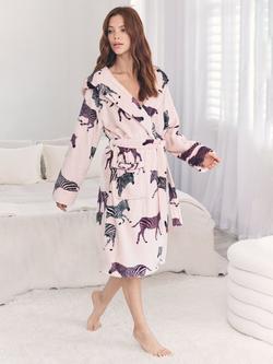 Chelsea Peers Celestial Leopard Fleece Dressing Gown, Pink - view 2, Pink