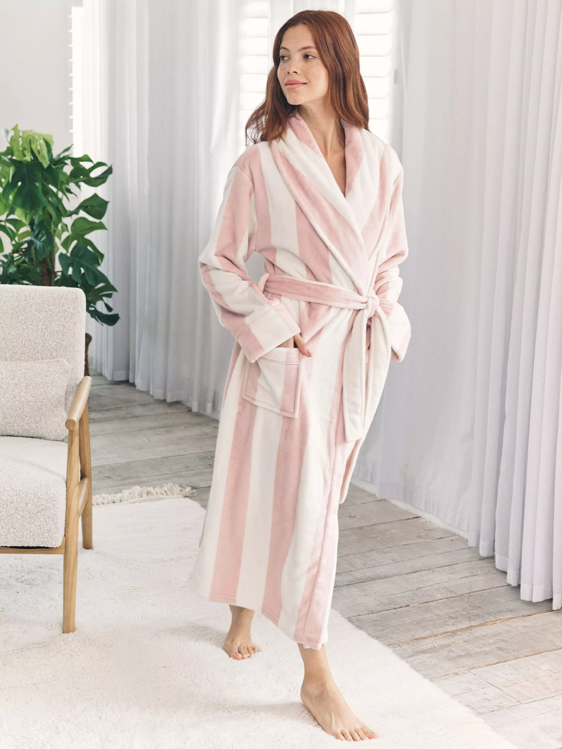 Chelsea Peers Fleece Stripe Long Dressing Gown