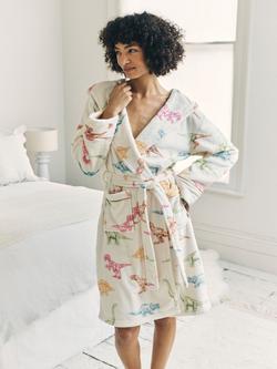 Chelsea Peers Dinosaur Fleece Dressing Gown, Off White - view 2, Off White