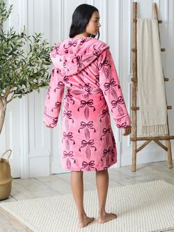 Chelsea Peers Bow Print Fleece Dressing Gown, Pink - view 2, Pink