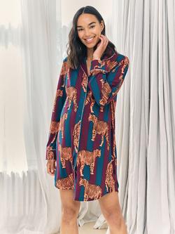 Chelsea Peers Stripe Tigers Maternity Nightshirt, Burgundy, Burgundy