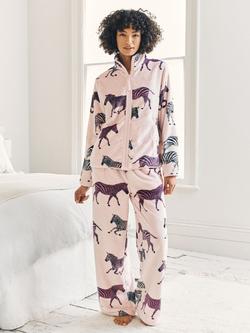 Chelsea Peers Fleece Zebra Print Sweatshirt & Joggers Set, Pink/Multi, Pink/Multi