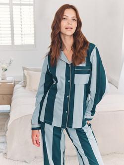 Chelsea Peers Stripe Button Through Long Pyjama Set, Blue - view 2, Blue