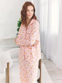 Chelsea Peers Croissant Button Through Long Pyjama Set, Pink - view 2, Pink