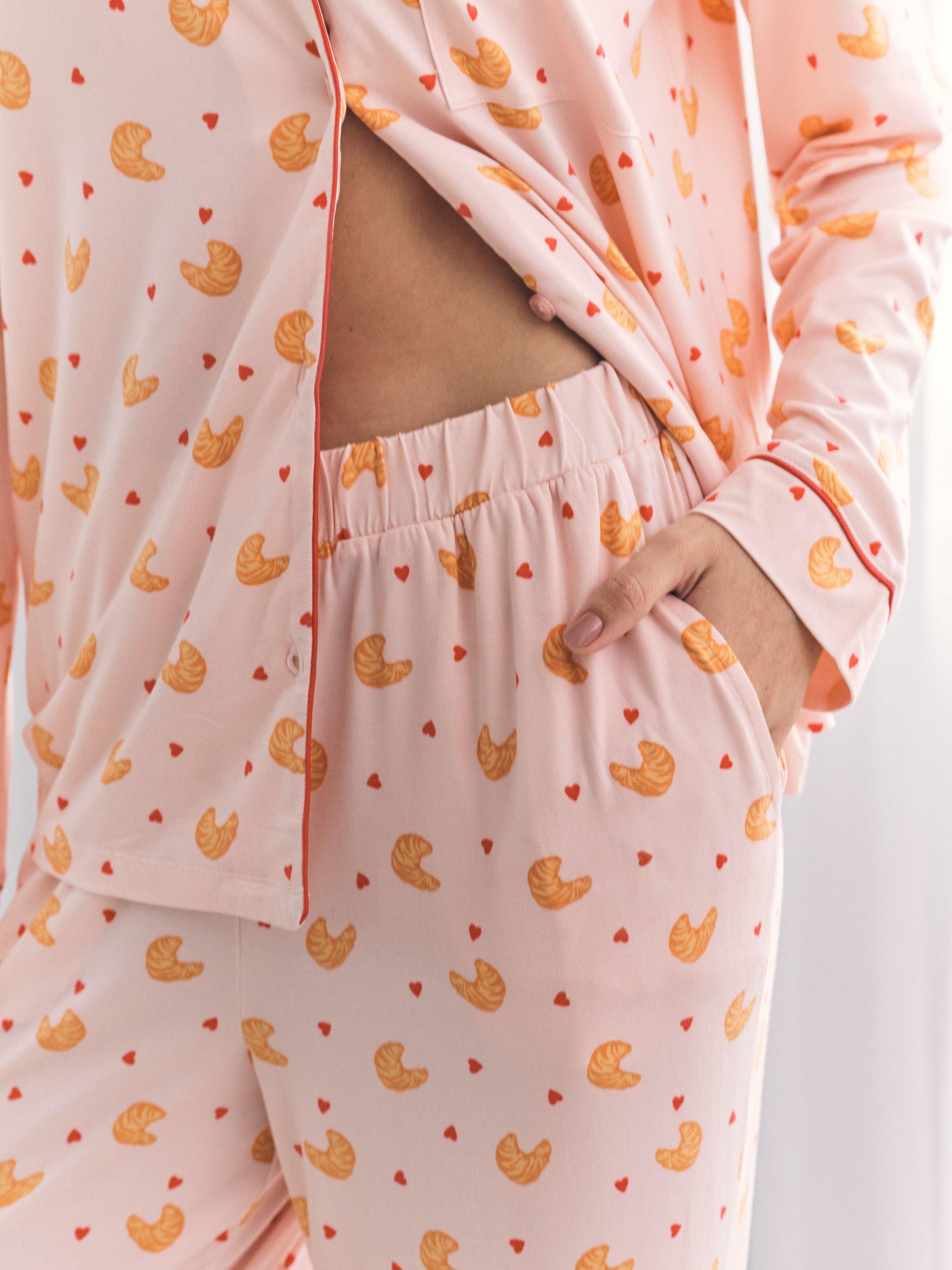 Product image 3 of 5, which shows Chelsea Peers Croissant Button Through Long Pyjama Set, Pink, 6