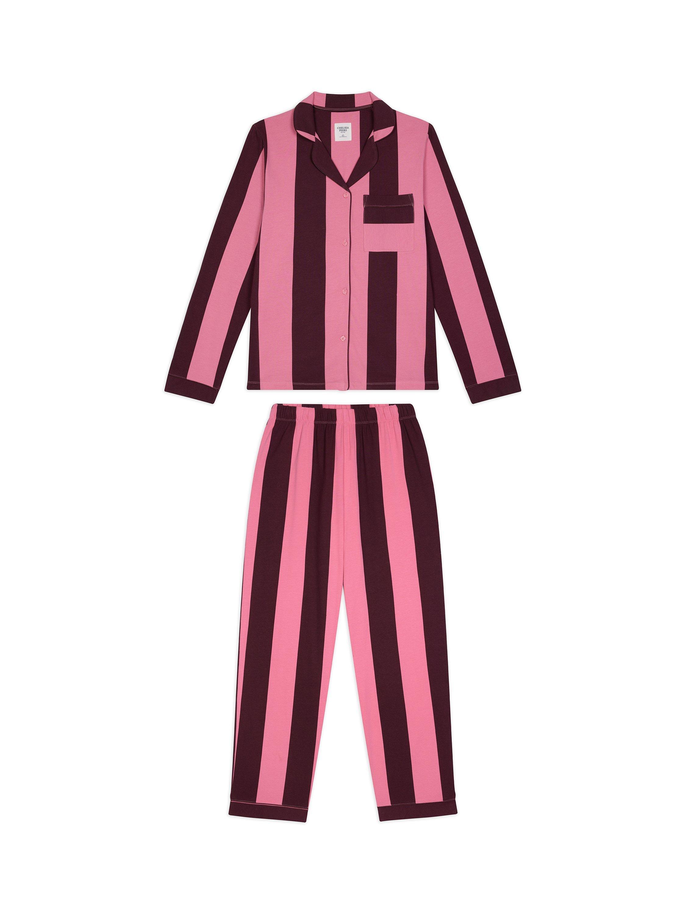 Product image 7 of 7, which shows Chelsea Peers Stripe Button Through Long Pyjama Set, Pink, 6