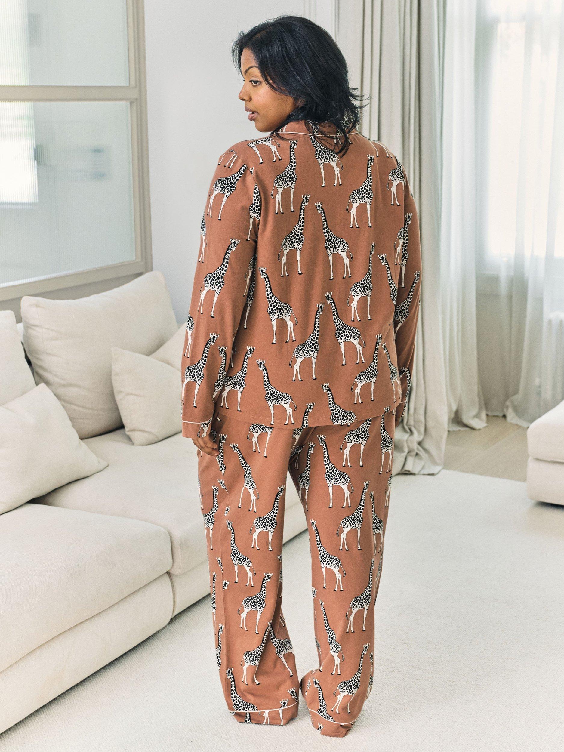 Product image 8 of 8, which shows Chelsea Peers Giraffes Long Pyjama Set, Brown, 6
