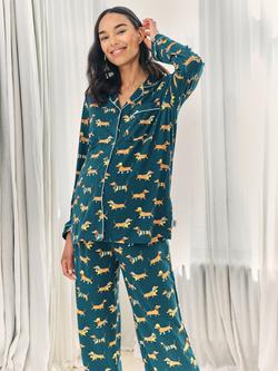 Chelsea Peers Sausage Dog Stroll Maternity Pyjamas, Teal/Multi - view 2, Teal/Multi