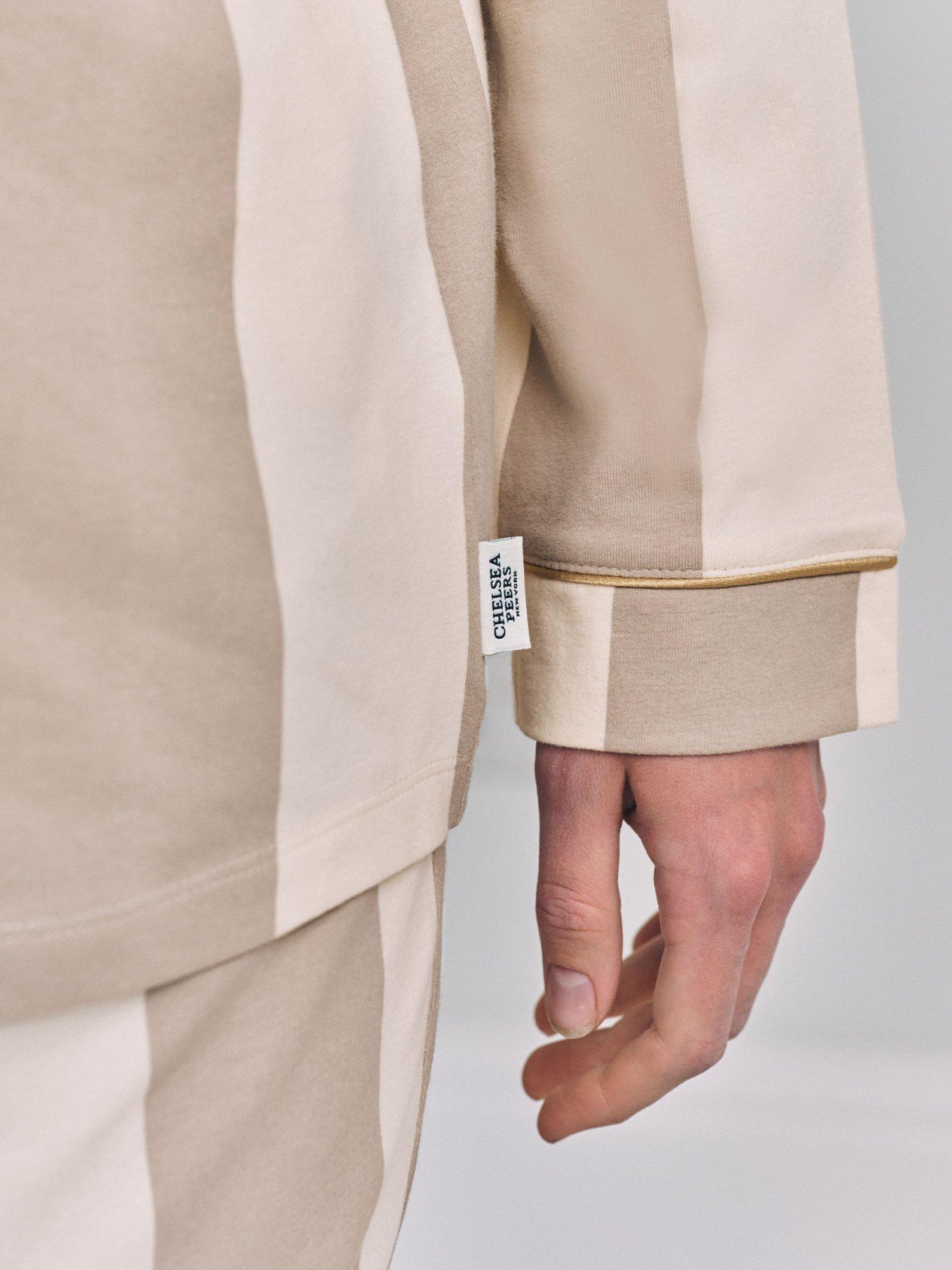 Product image 6 of 7, which shows Chelsea Peers Stripe Button Through Long Maternity Pyjama Set, Brown, 6