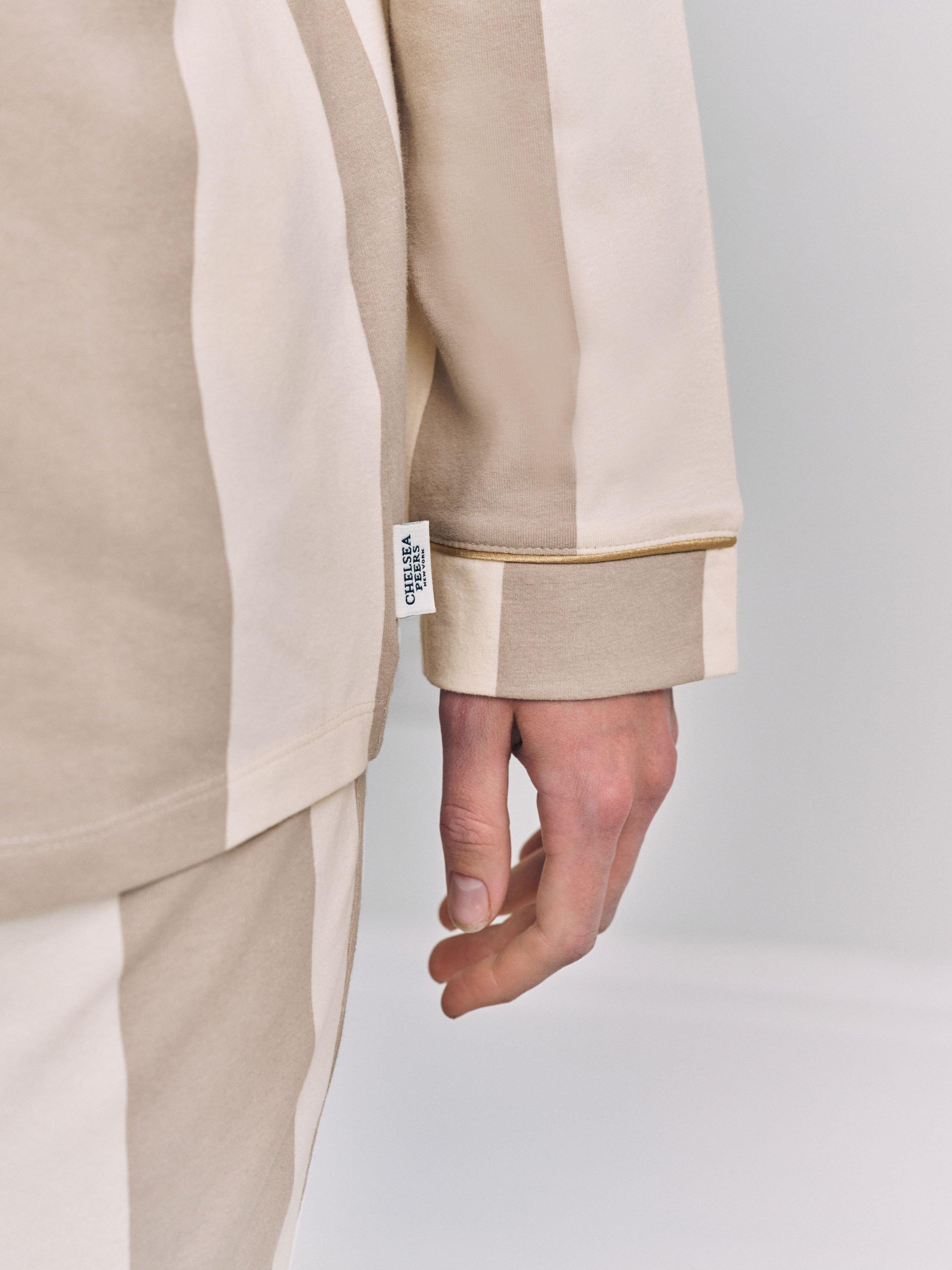 Product image 7 of 7, which shows Chelsea Peers Stripe Button Through Long Maternity Pyjama Set, Brown, 6