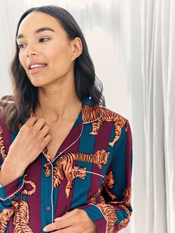 Chelsea Peers Stripe Tigers Long Maternity Pyjama Set, Burgundy - view 2, Burgundy