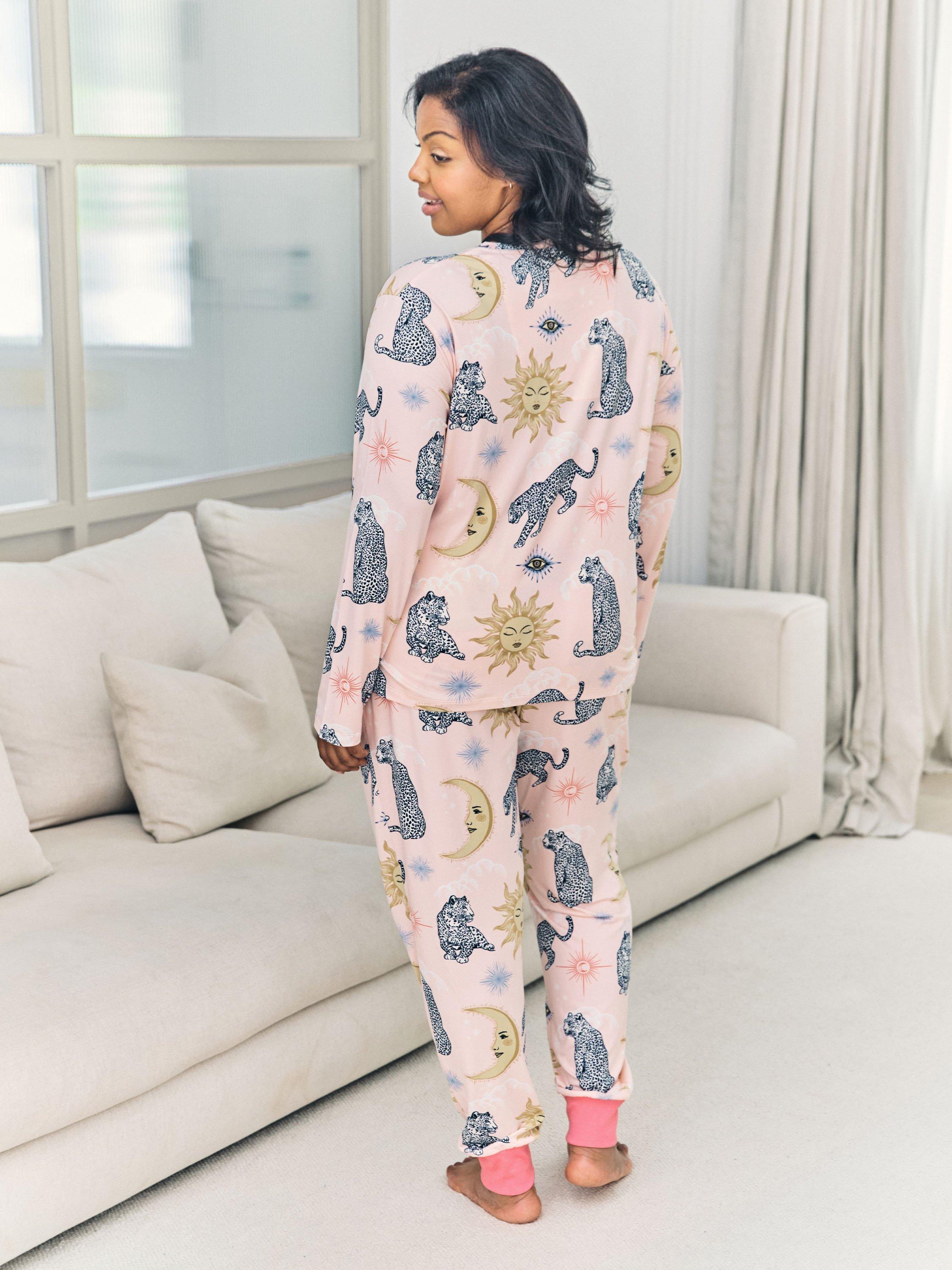 Product image 8 of 8, which shows Chelsea Peers Celestial Leopard Long Pyjama Set, Pink, 6