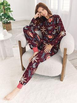 Chelsea Peers Enchanted Glade Long Pyjama Set, Burgundy - view 2, Burgundy