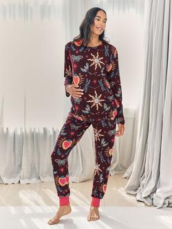 Chelsea Peers Enchanted Glade Long Maternity Pyjama Set, Burgundy, Burgundy