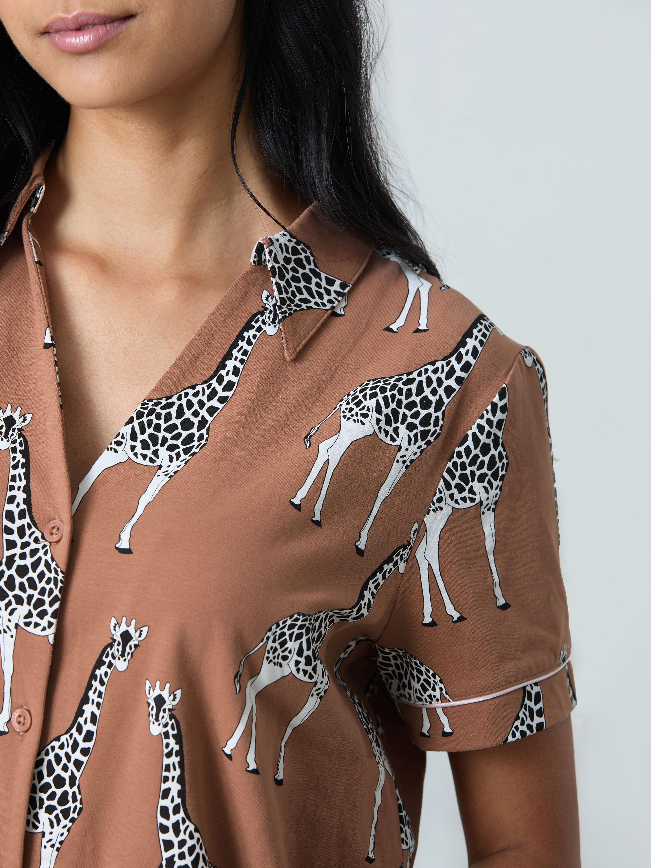 Product image 6 of 8, which shows Chelsea Peers Giraffe Print Organic Cotton Pyjama Set, Brown, 28