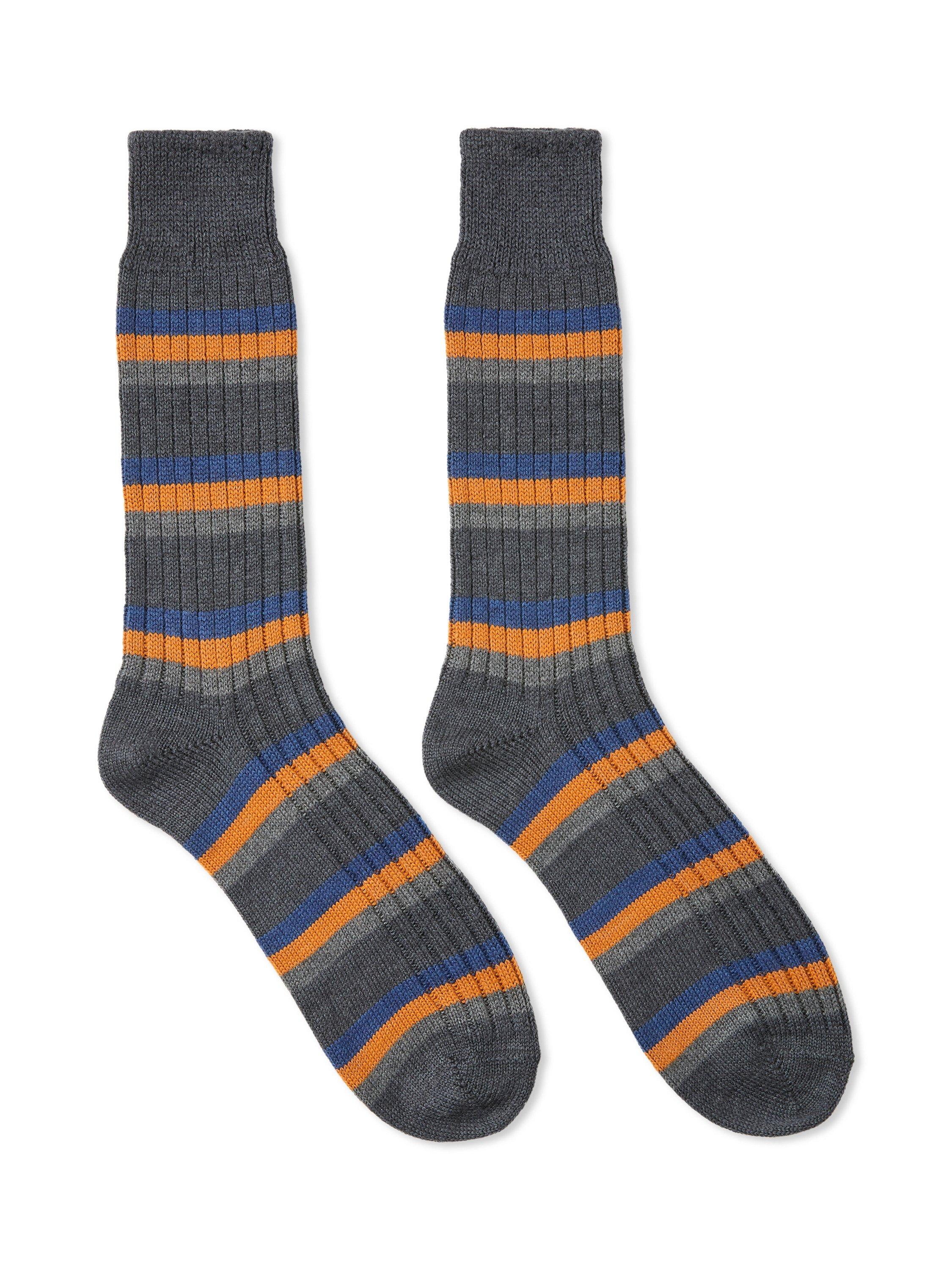 Product image 1 of 3, which shows Celtic & Co. Stripe Merino Wool Cotton Blend Socks, Charcoal, M