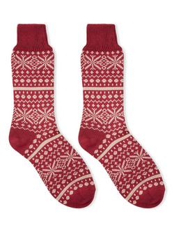 Celtic & Co. Merino Wool Blend Fair Isle Socks, Merlot/Oatmeal, Merlot / Oatmeal